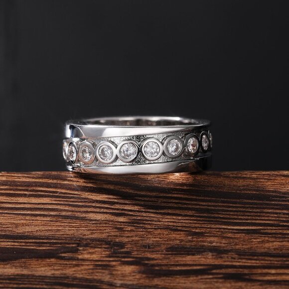 🔥925 Sterling Silver Plated Inlaid Eternity CZ Fashion Ring for Women, L060 - Picture 5 of 5